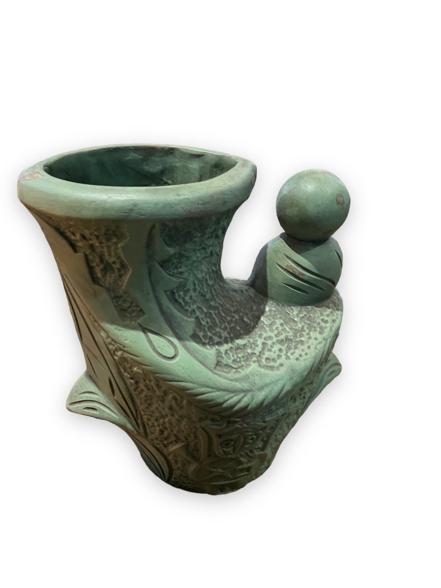 Vase Anthropomorphe Africain En Terre Cuite Patinée-photo-1