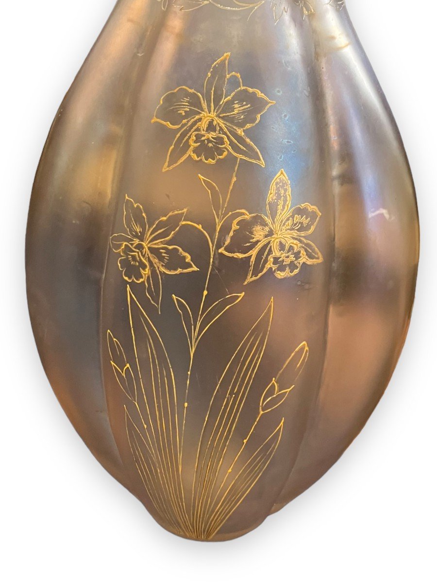 Art Nouveau Vase In Iridescent Opalescent Glass Flower Decor-photo-2