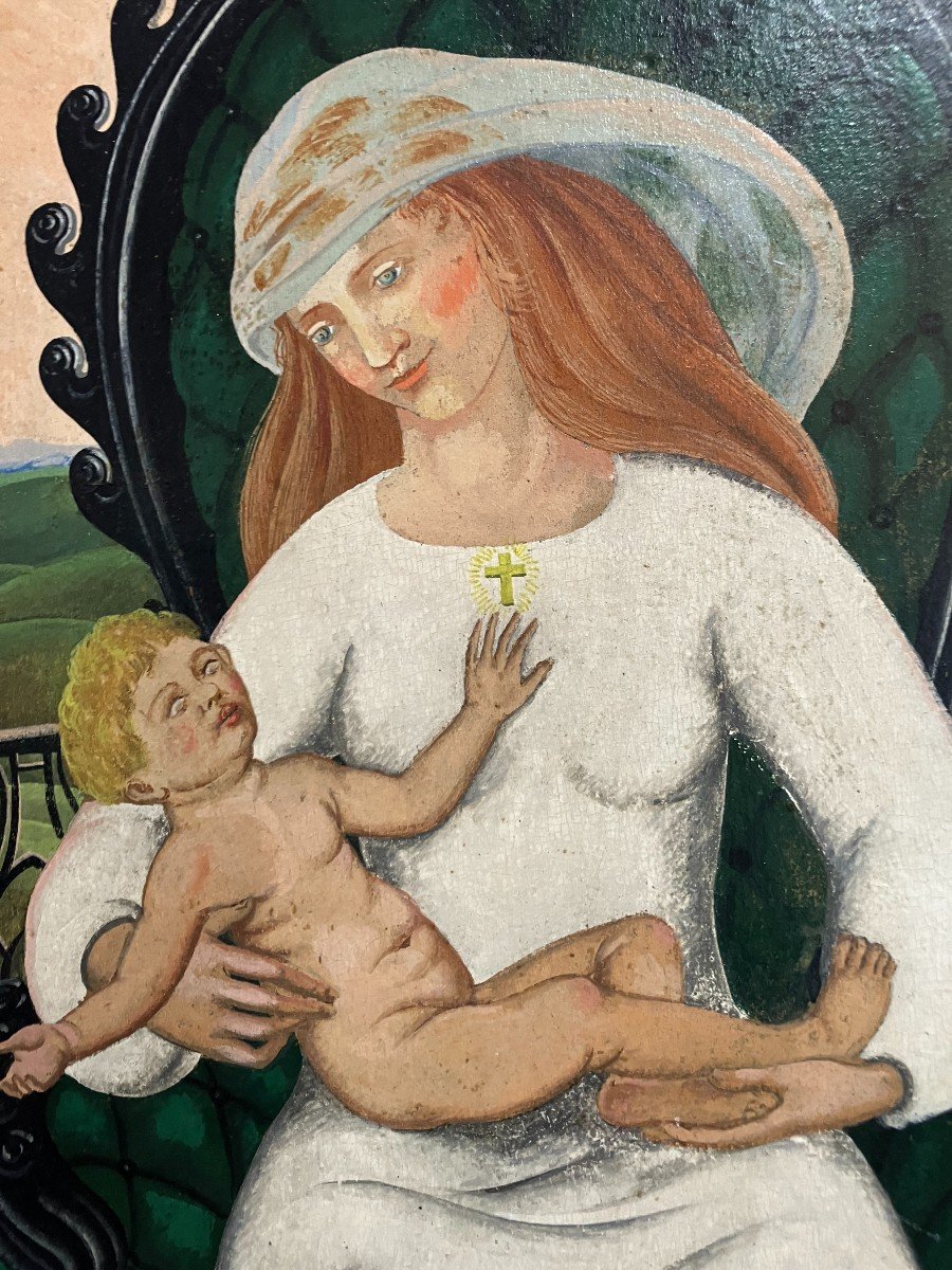 Ecole Sud-américaine Vierge à l'Enfant Huile Sur carton-photo-2