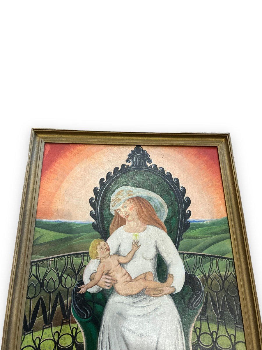 Ecole Sud-américaine Vierge à l'Enfant Huile Sur carton-photo-4