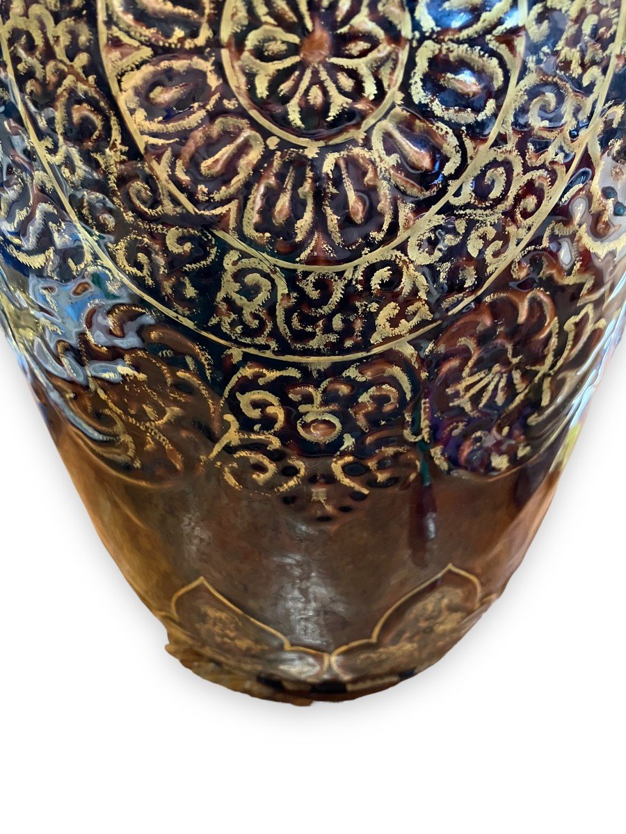 Important Longchamp Griffons Vase In Bronze Ceramic-photo-4