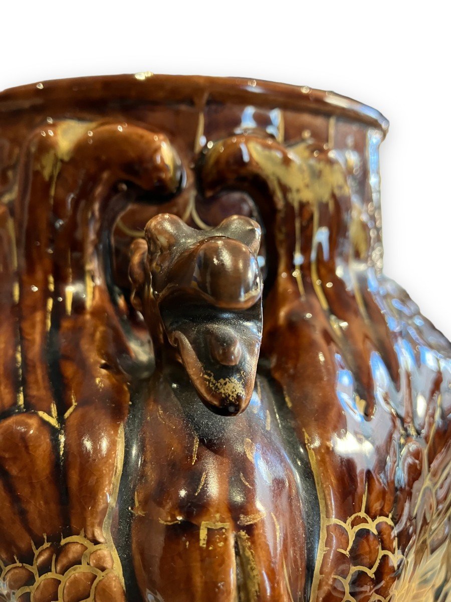 Important Longchamp Griffons Vase In Bronze Ceramic-photo-8