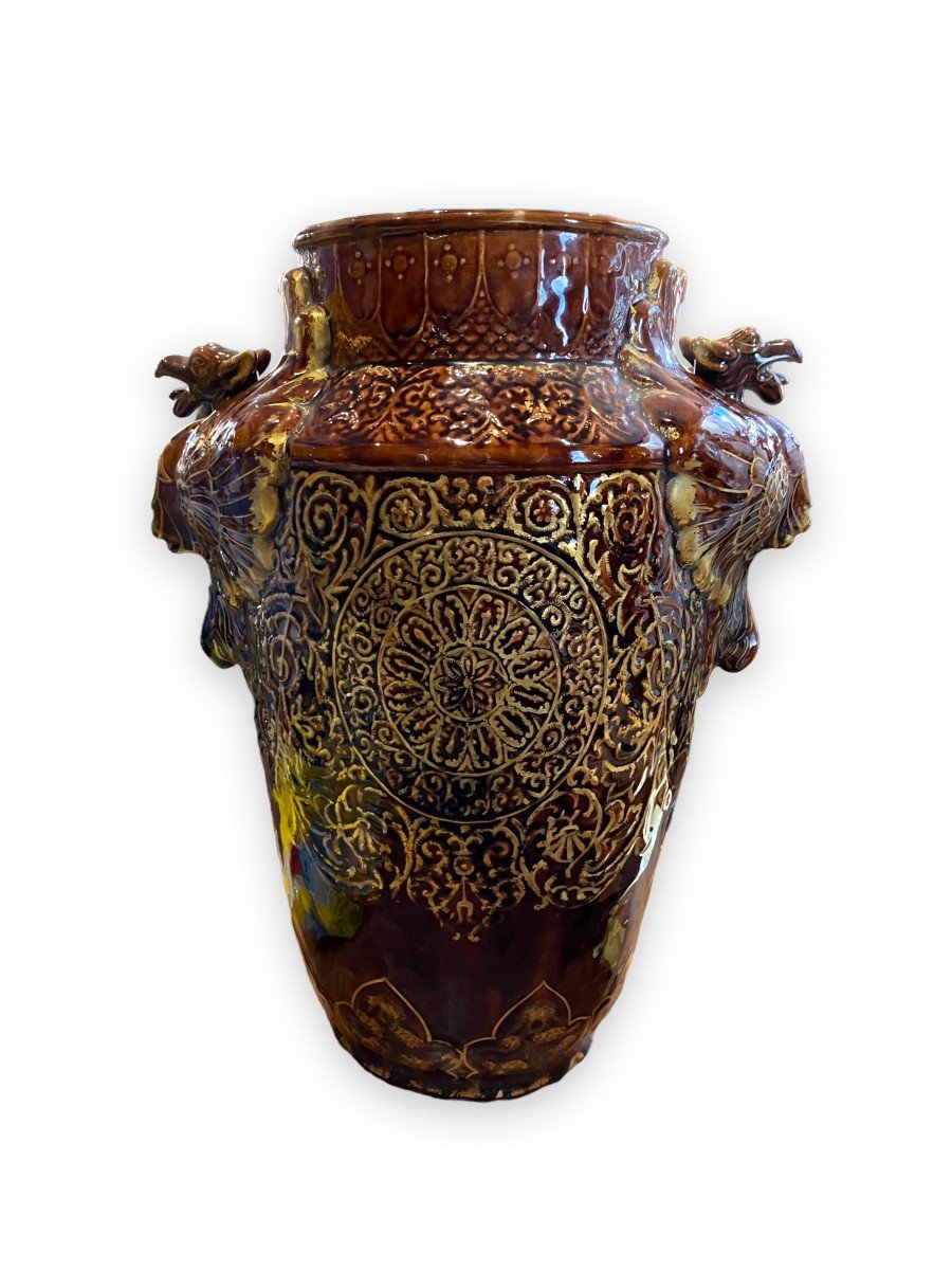 Important Longchamp Griffons Vase In Bronze Ceramic