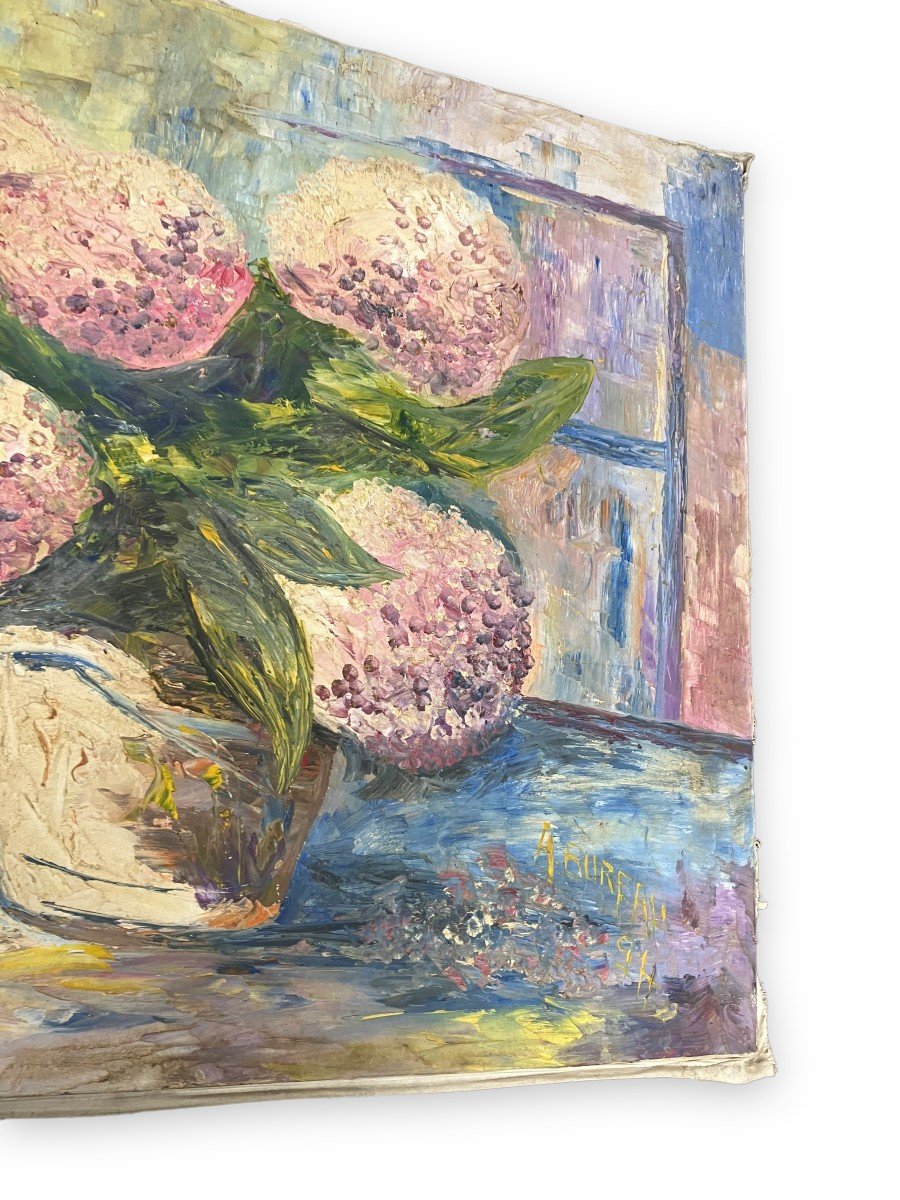 Oil On Canvas Still Life With Flowers Signed A. Bureau-photo-7