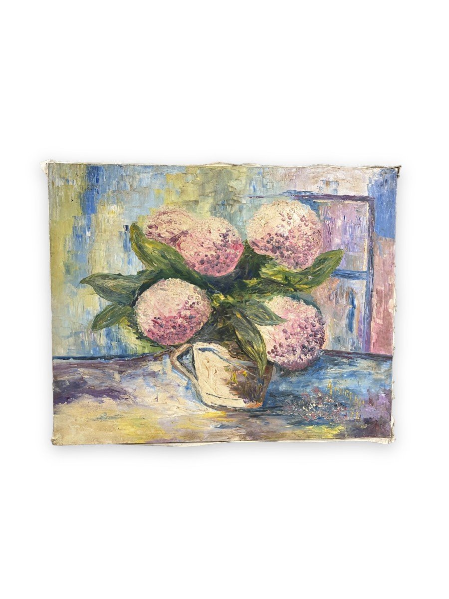 Oil On Canvas Still Life With Flowers Signed A. Bureau