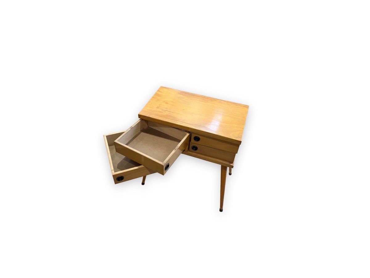 Travailleuse Scandinave Vintage En Bois Clair-photo-4