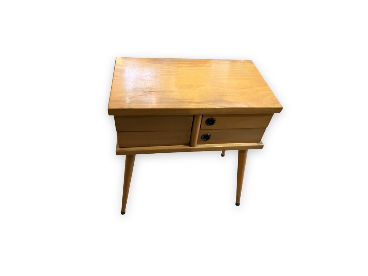 Travailleuse Scandinave Vintage En Bois Clair-photo-7