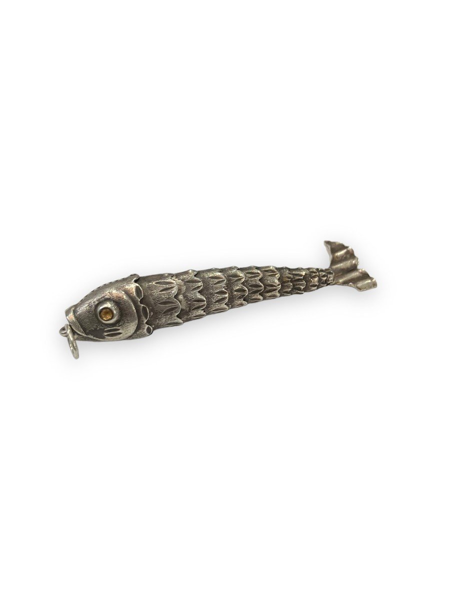 Articulated Fish In Silver Metal And Stones-photo-3