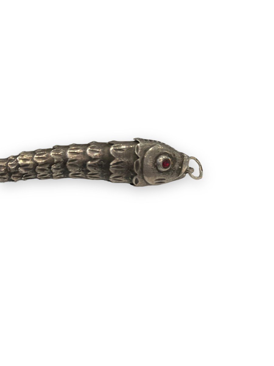 Articulated Fish In Silver Metal And Stones-photo-8