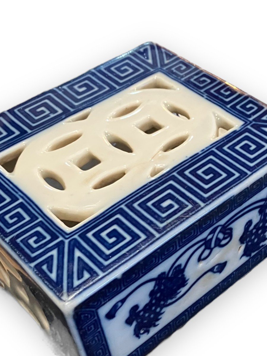 Appui-nuque (oreiller)chinois En Porcelaine Blanche Et Bleue-photo-1