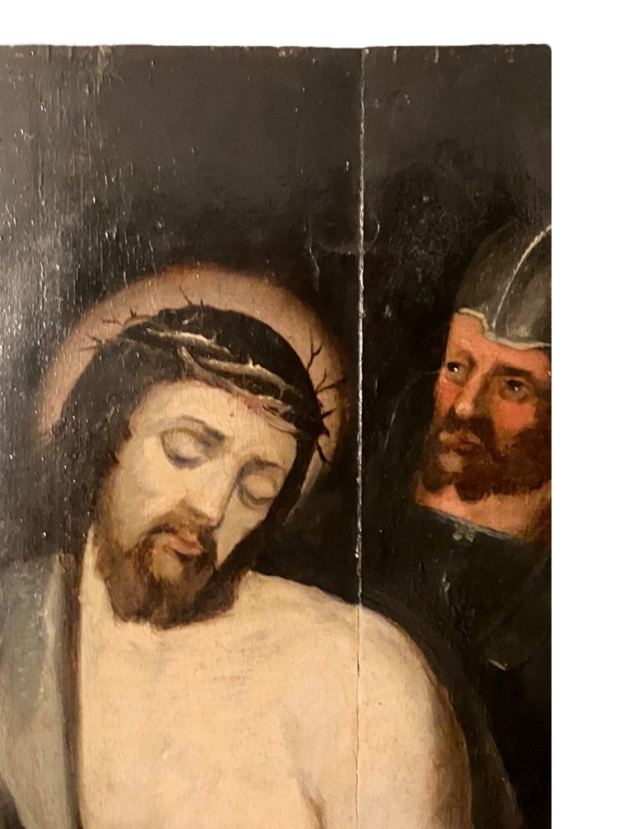 Huile Sur Panneau Christ Début XVIIIeme Ecce Homo-photo-4