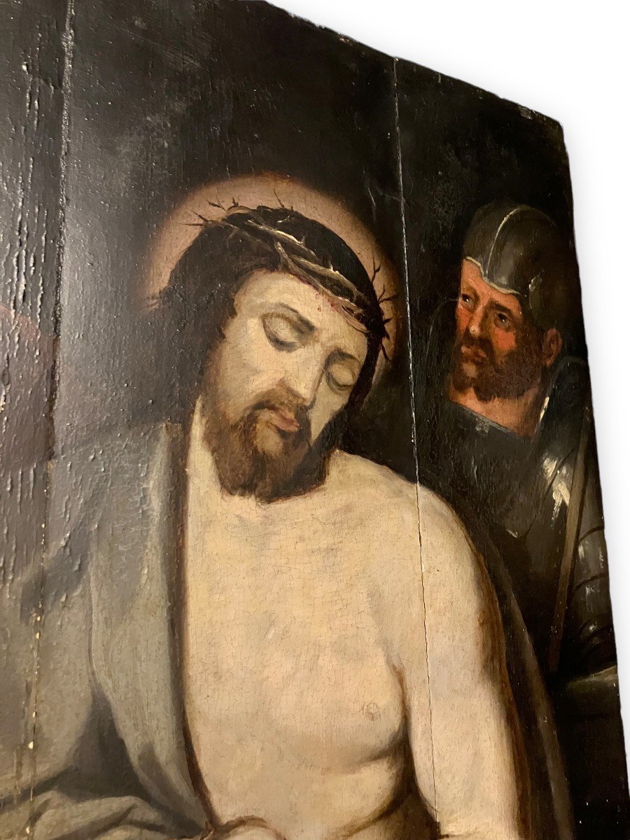 Huile Sur Panneau Christ Début XVIIIeme Ecce Homo-photo-5