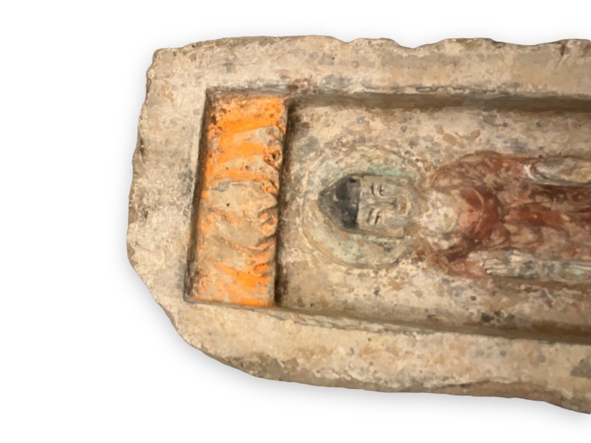 Brick In Bas Relief Raw Earth Representing Buddha China Ming Period-photo-6