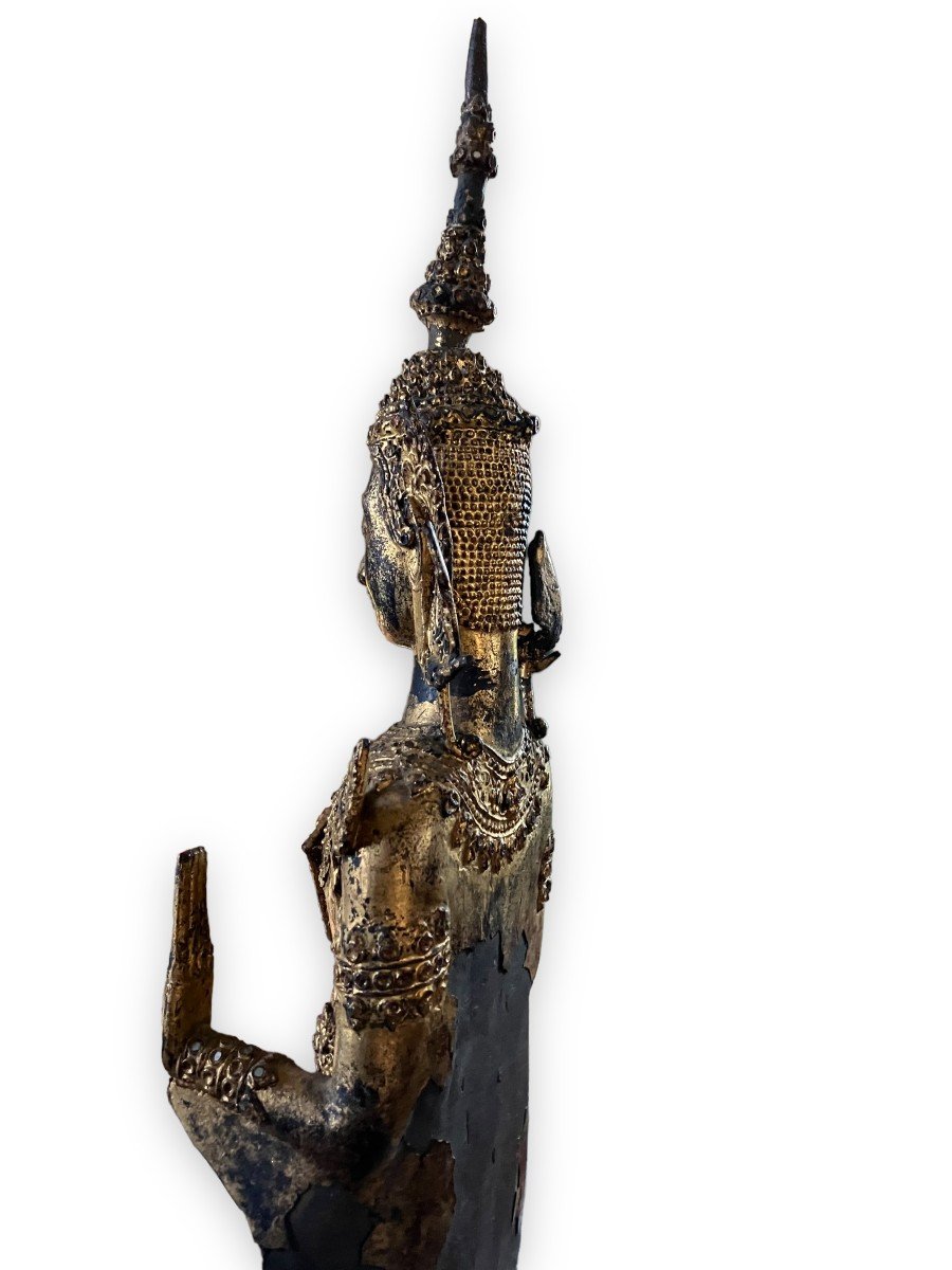 Large Standing Buddha In Bronze Kingdom Of Siam Rattanakos Period-photo-4