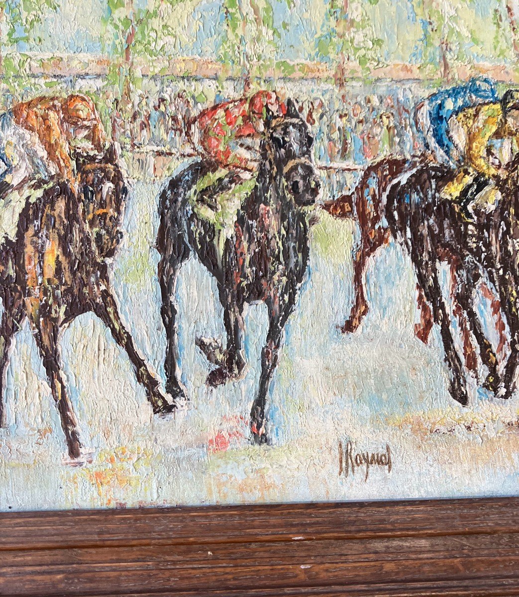 The Horse Race Oil On Canvas Circa 1930 Signed Raynal-photo-2