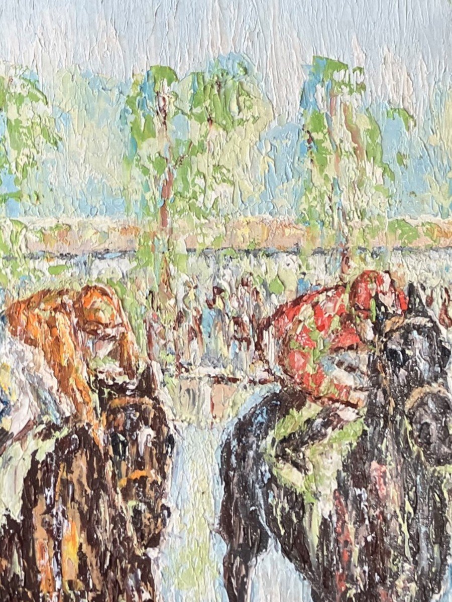The Horse Race Oil On Canvas Circa 1930 Signed Raynal-photo-3