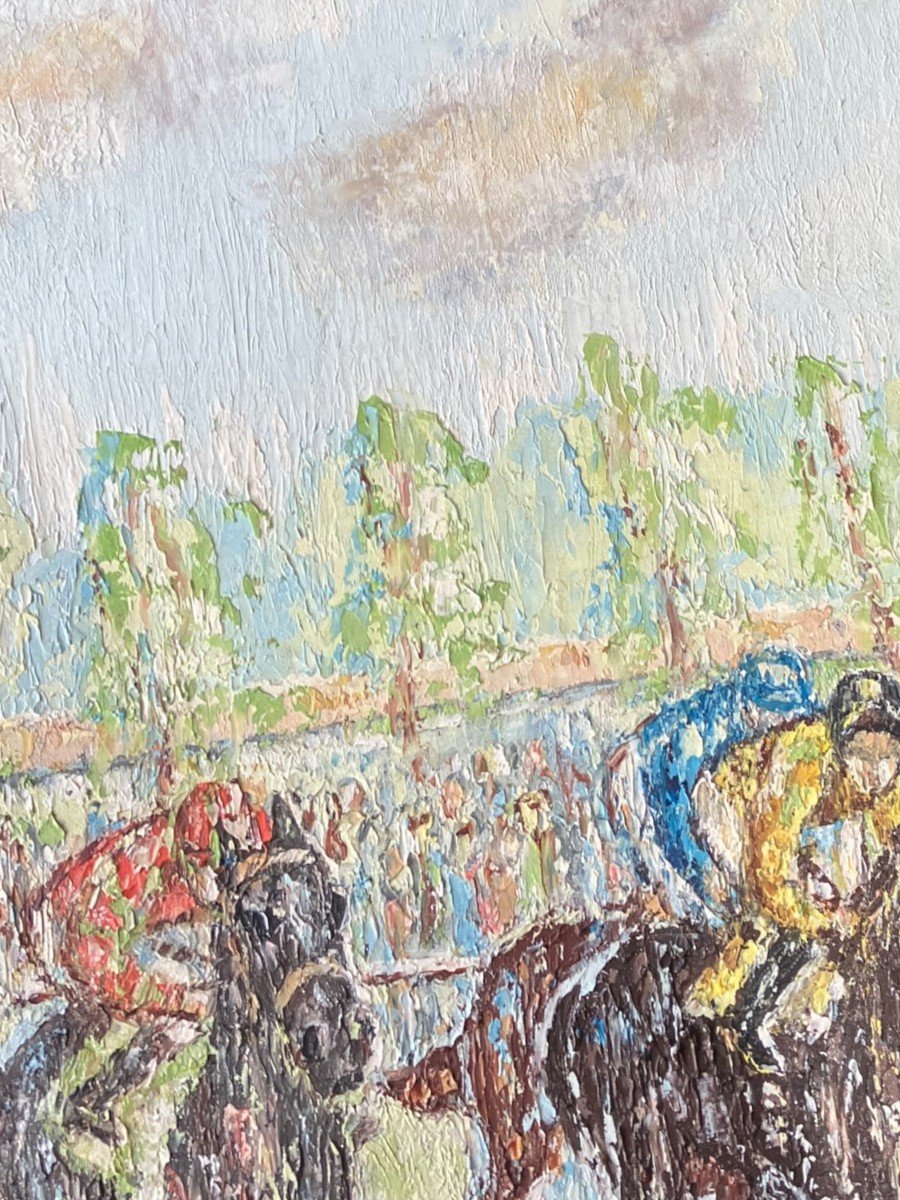 The Horse Race Oil On Canvas Circa 1930 Signed Raynal-photo-4