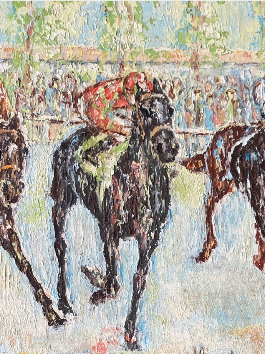 The Horse Race Oil On Canvas Circa 1930 Signed Raynal-photo-6