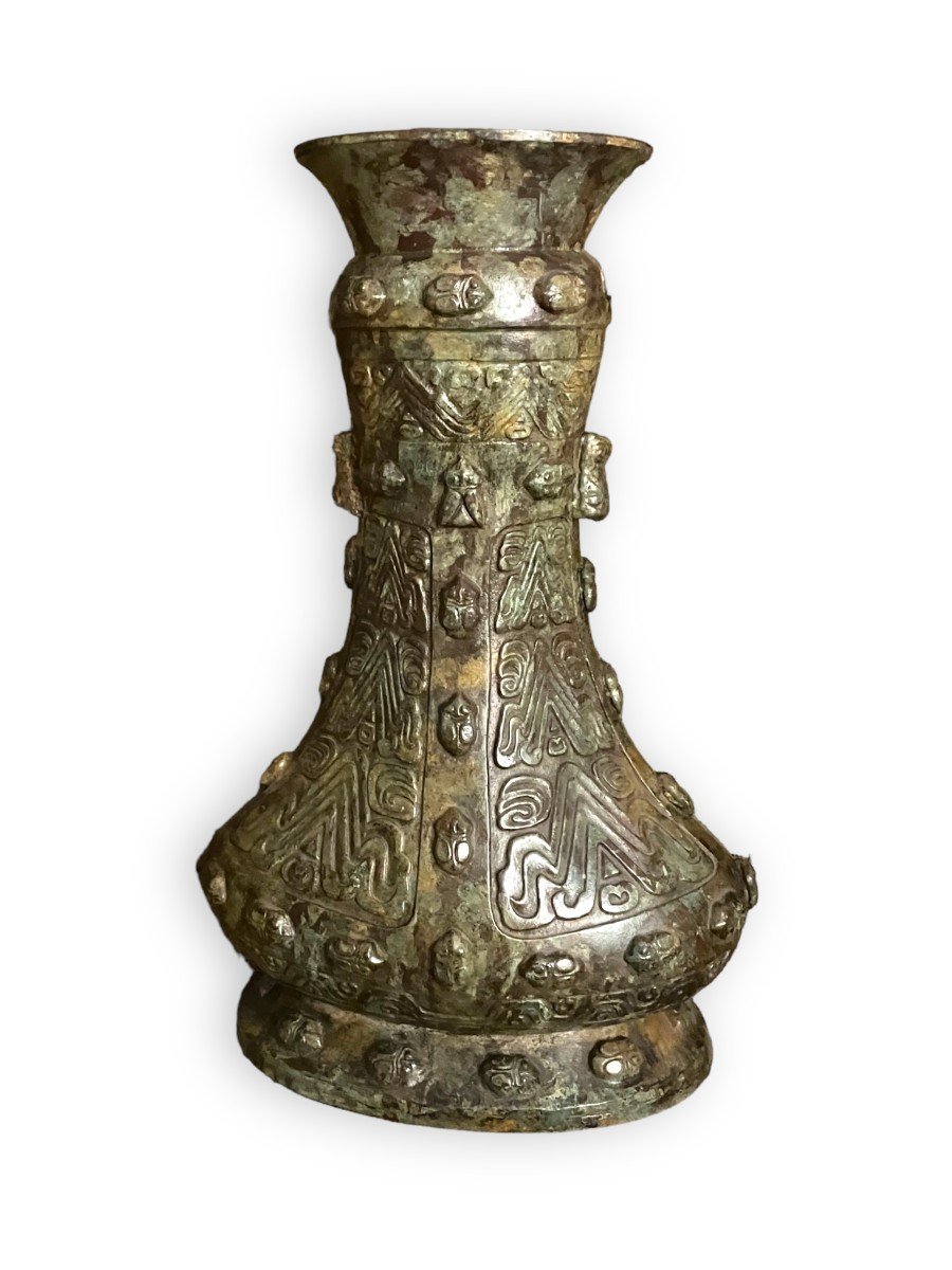 Vase En Bronze Archaïque Chinois Vers 1900 Style De La Dynastie Shang Vessel Gu