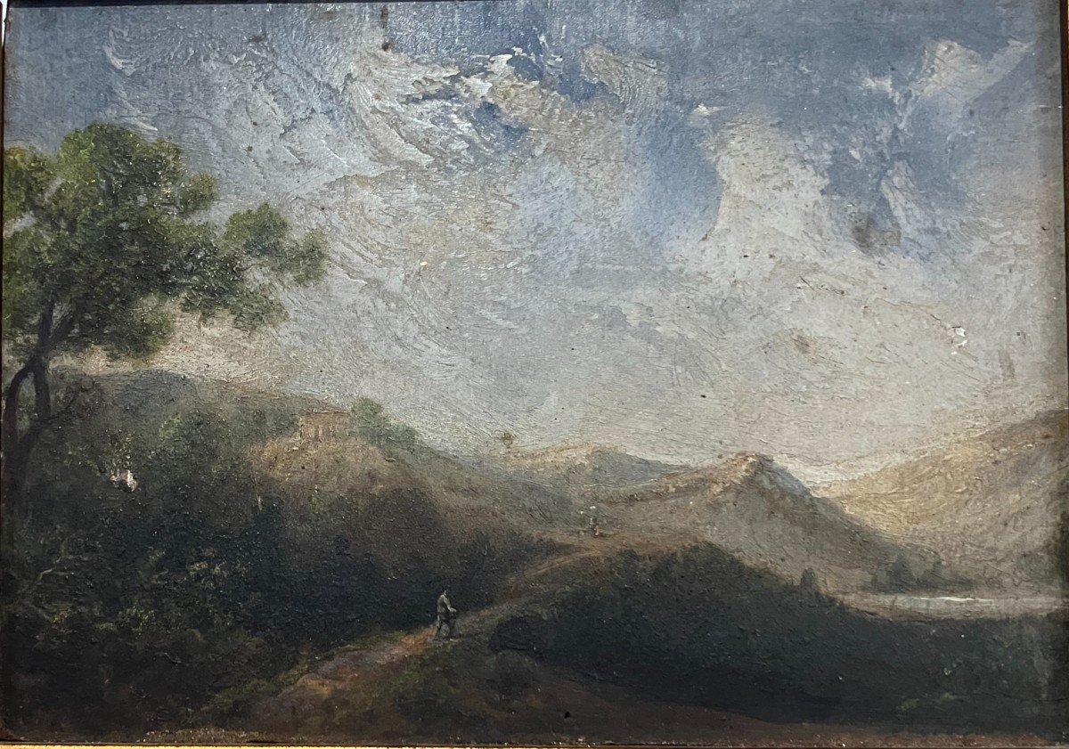 Paire d'Huiles Sur Panneau Paysages Animés XIXeme-photo-2