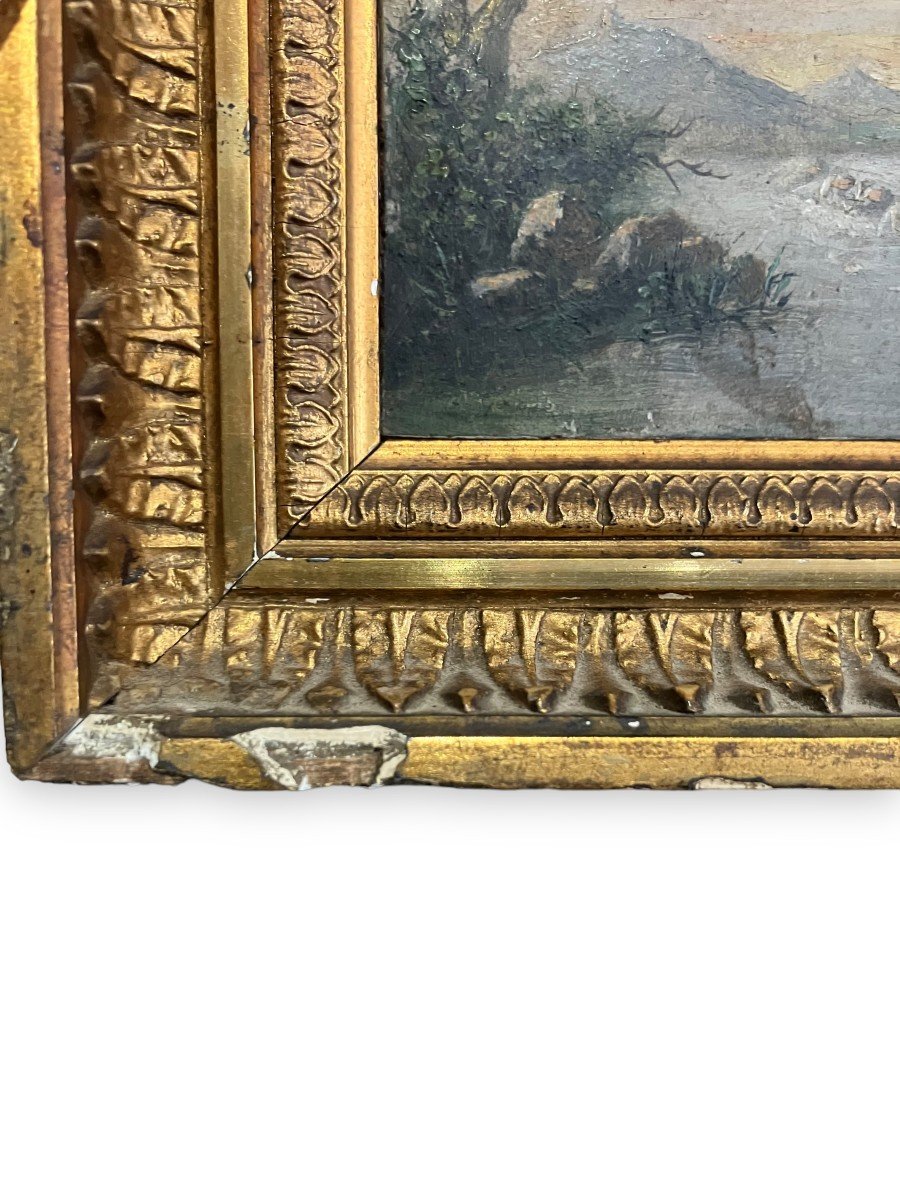 Paire d'Huiles Sur Panneau Paysages Animés XIXeme-photo-3