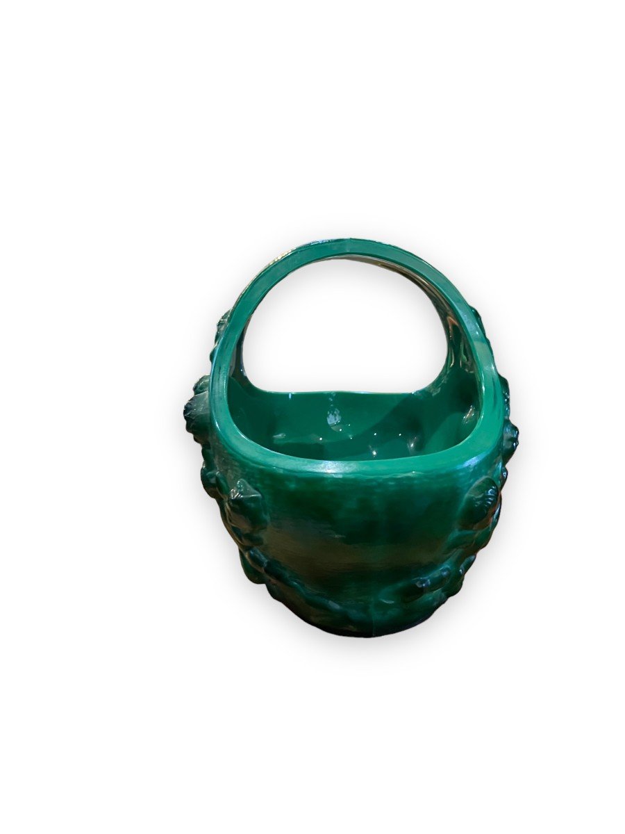 Heinrich Hoffman - Panier En Verre Moulé  Vase En Verre Couleur Malachite-photo-6