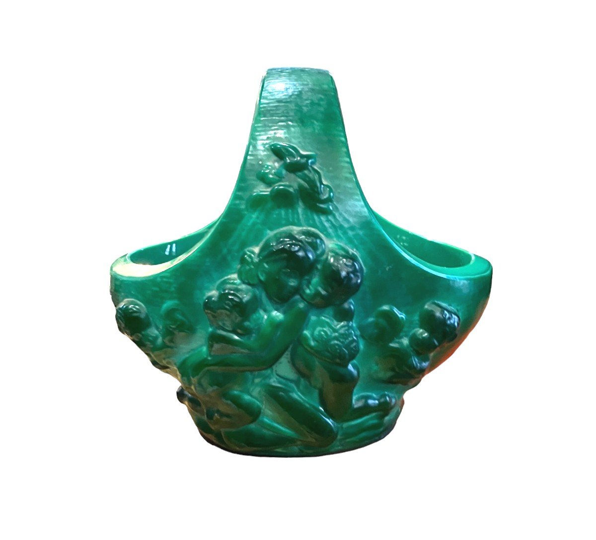 Heinrich Hoffman - Panier En Verre Moulé  Vase En Verre Couleur Malachite