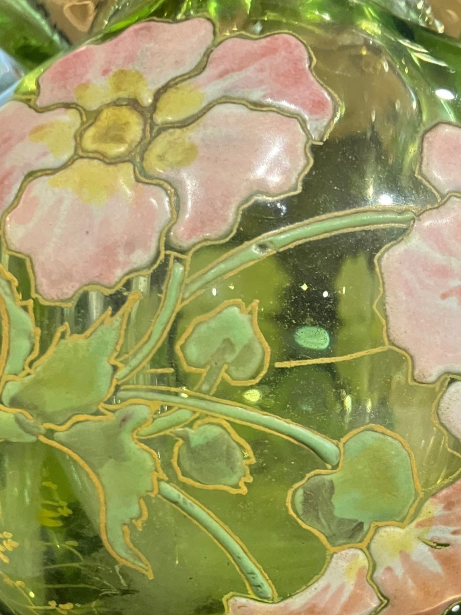Petit Vase En Verre émaillé à Décor De Fleurs-photo-2