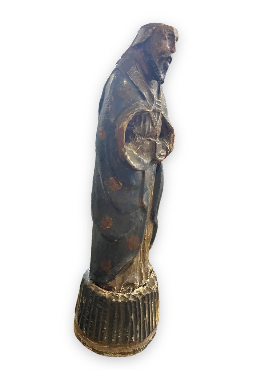 Saint Religieux Statuette XVIIeme En Bois Polychrome Et Doré-photo-7