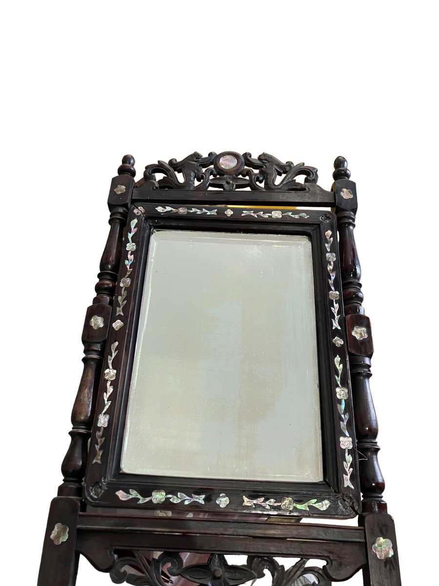 Nineteenth Psyche Travel Mirror Napoleon III Vietnam China Mother Of Pearl And Hardwood Decor Dragons-photo-5