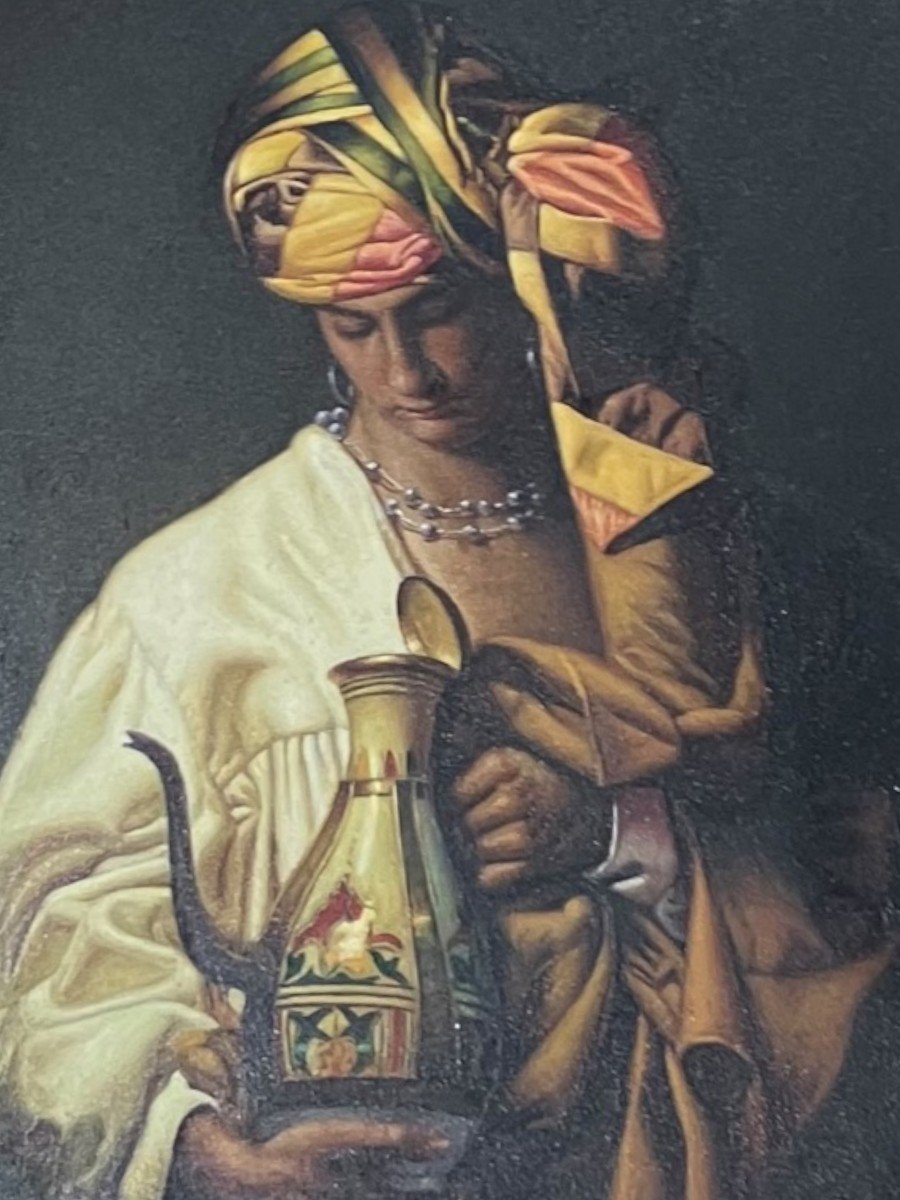 Lucas Mir Tableau Orientaliste Femme Au Turban Et à l'Aiguière Huile Sur Panneau-photo-4