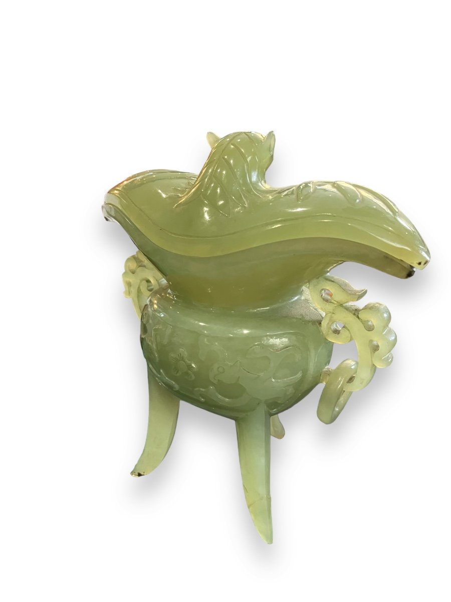 Brûle Parfum tripode En Serpentine Motif Chauve Souris-photo-1