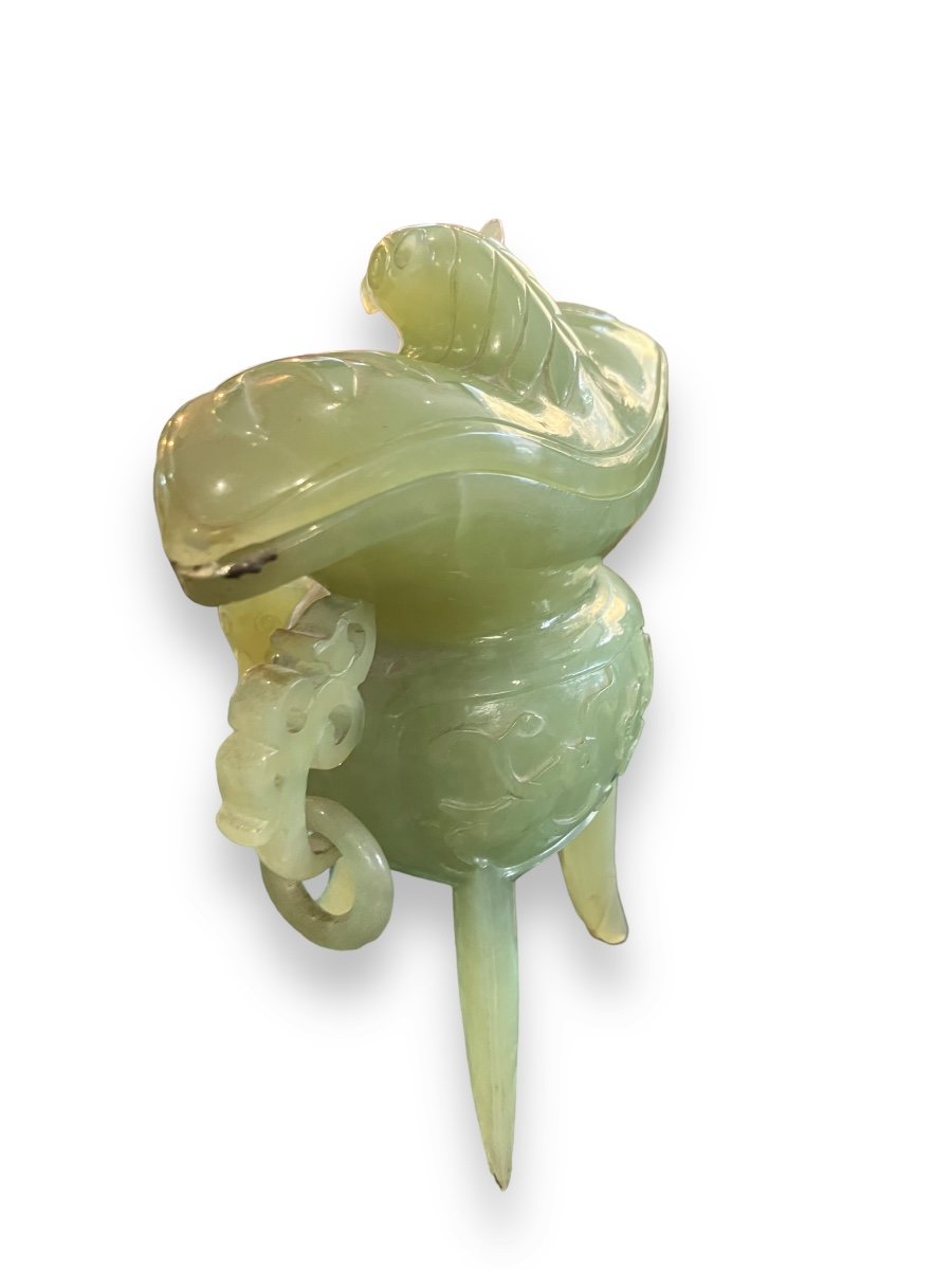 Brûle Parfum tripode En Serpentine Motif Chauve Souris-photo-3