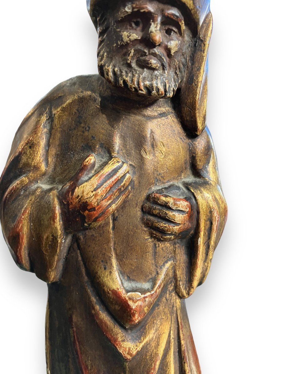 XIXth Statuette In Golden Wood The Merchant In Turban-photo-3
