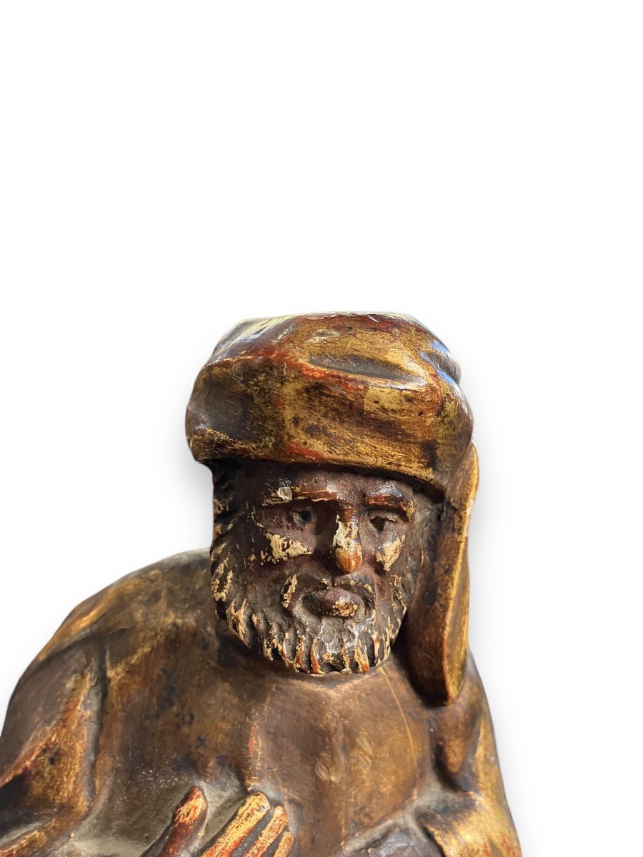 XIXth Statuette In Golden Wood The Merchant In Turban-photo-4