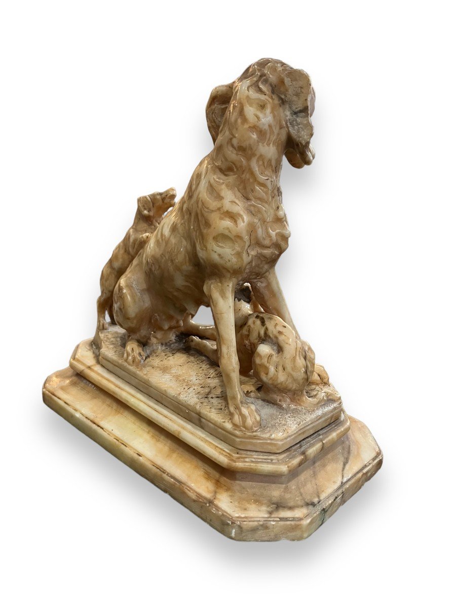 Groupe De Chiens XIXeme En Albâtre Sculpté -photo-6