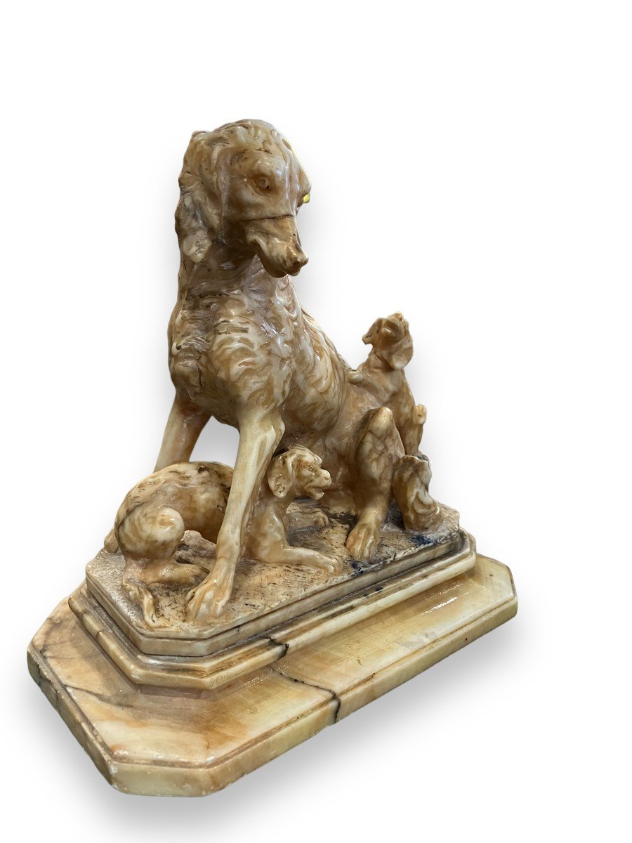 Dog In Stone Of Alabaster 19th Century-photo-8