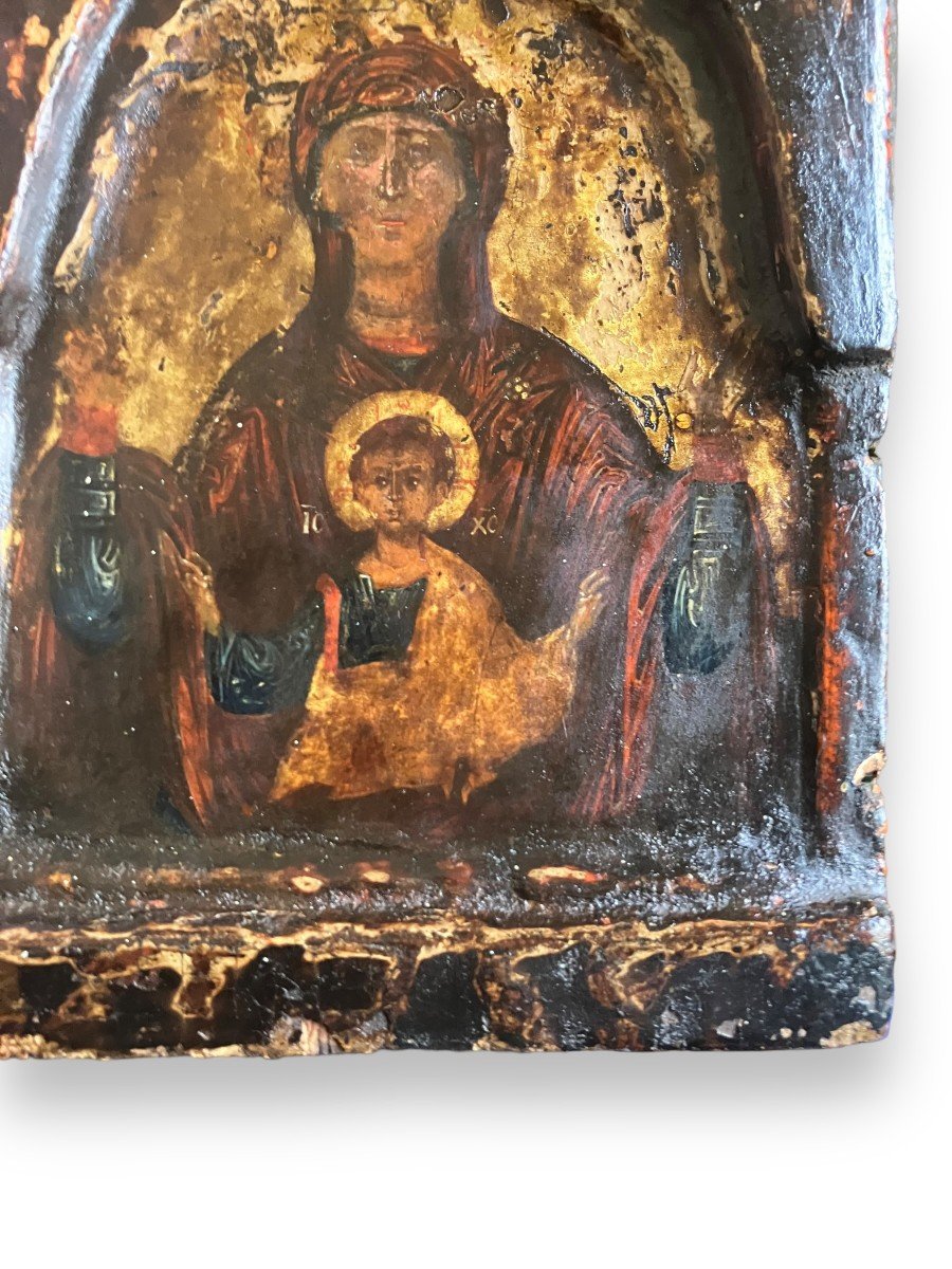 Icône Religieuse Vierge à l'Enfant Sur Bois Fin XVIIIeme Début XIXeme-photo-6