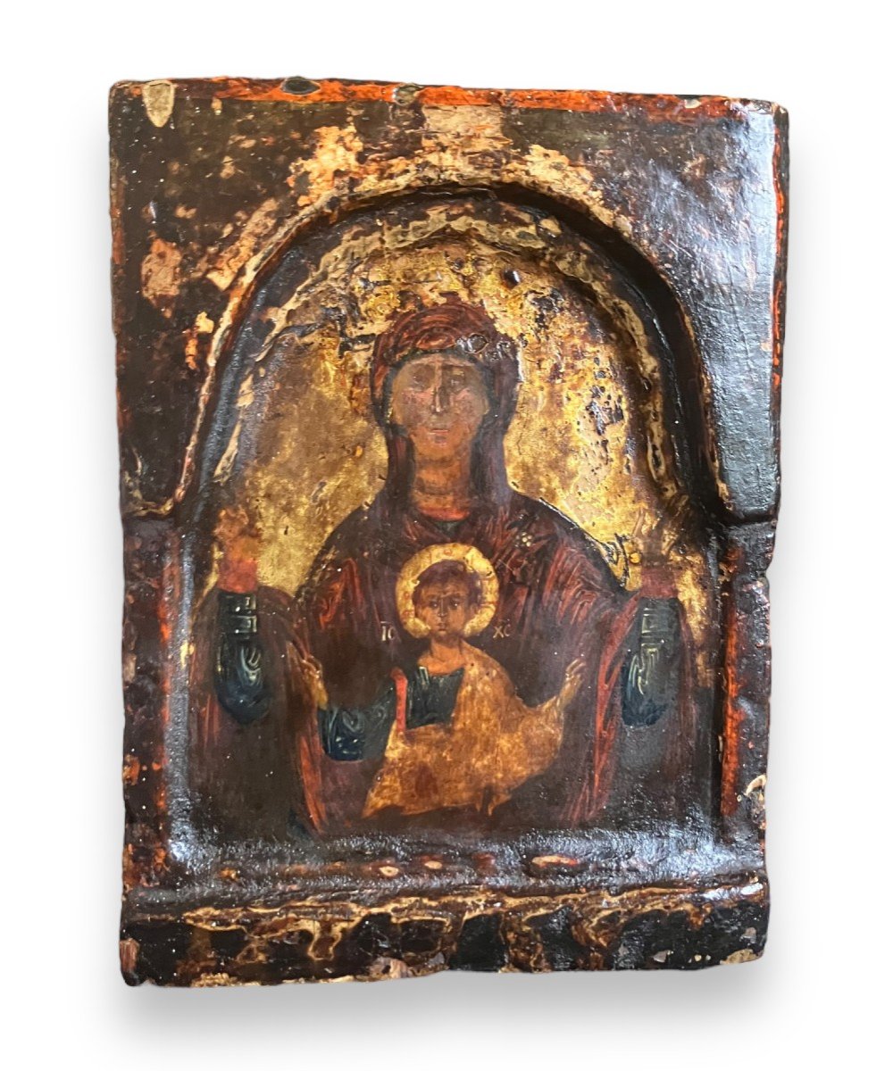 Icône Religieuse Vierge à l'Enfant Sur Bois Fin XVIIIeme Début XIXeme