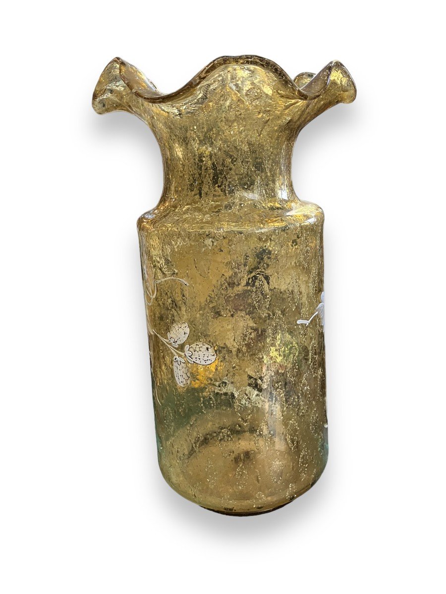 Important Vase En Verre émaillé Inclusions Dorées époque 1900-photo-3