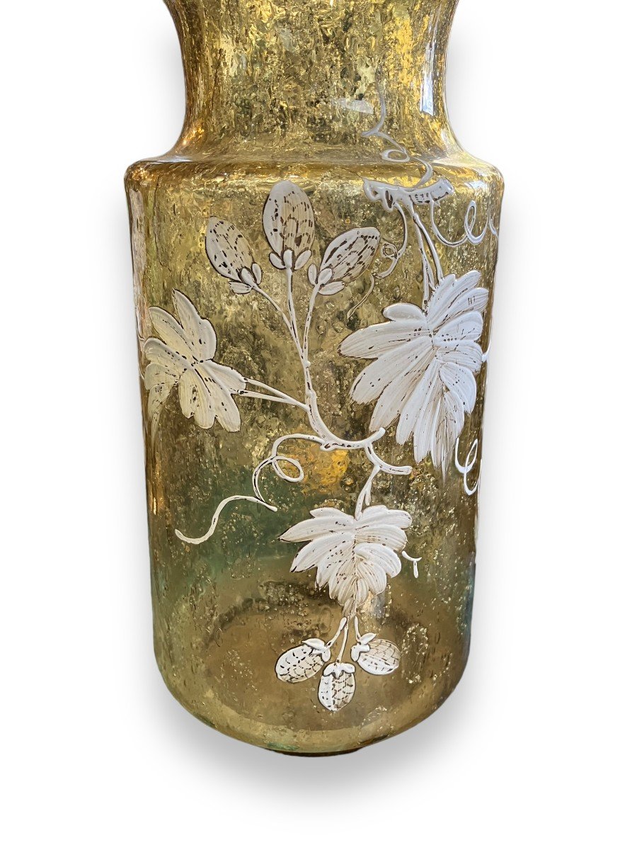 Important Vase En Verre émaillé Inclusions Dorées époque 1900-photo-2