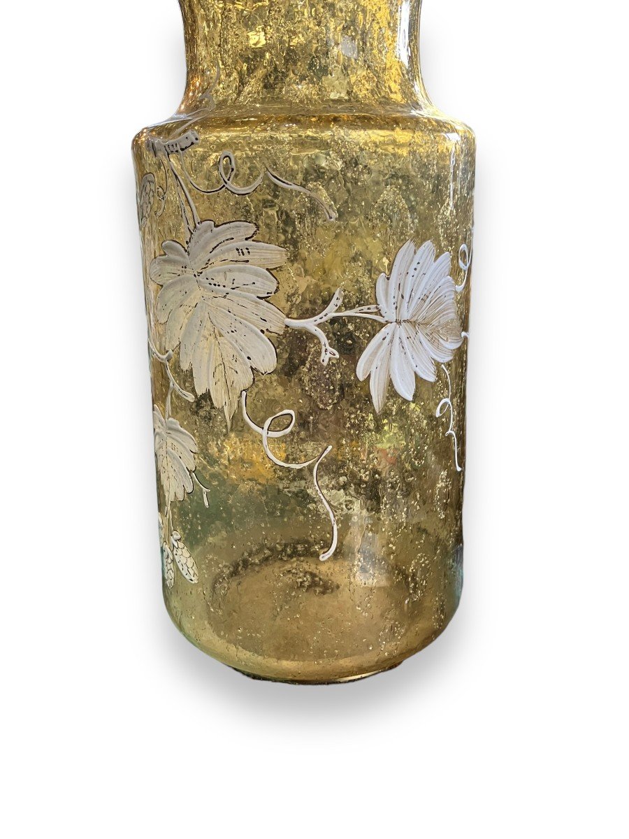 Important Vase En Verre émaillé Inclusions Dorées époque 1900-photo-8