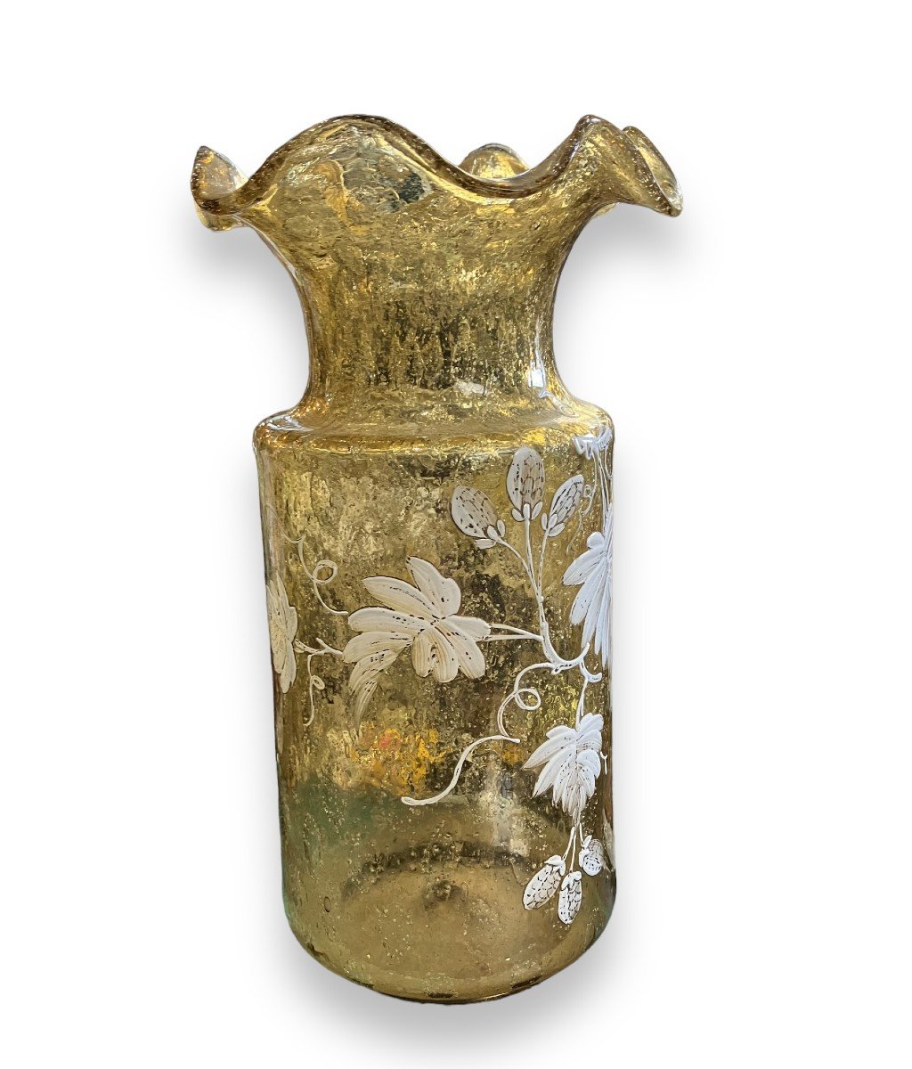 Important Vase En Verre émaillé Inclusions Dorées époque 1900