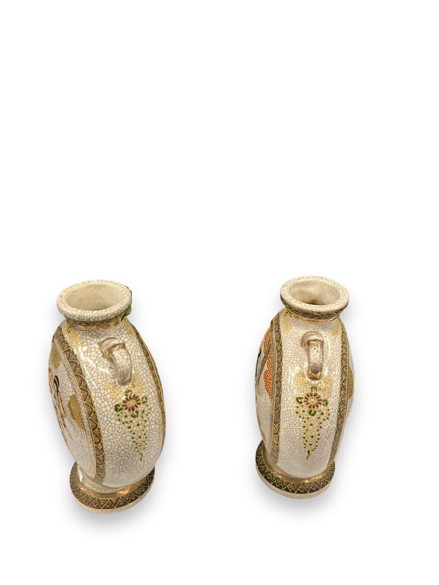 Paire De Vases Gourde En Faïence De Satsuma -photo-3