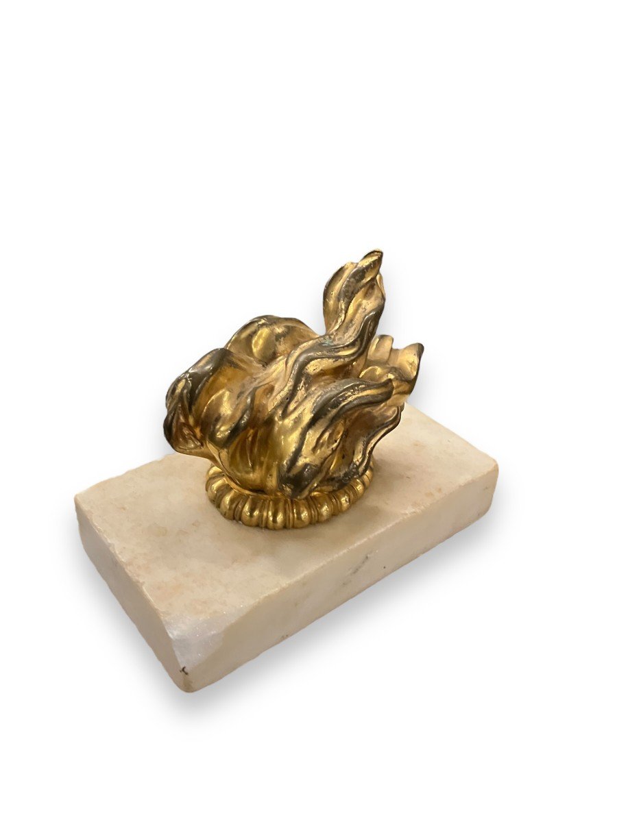 Flambeau Paperweight In Gilt Bronze And Marble-photo-3