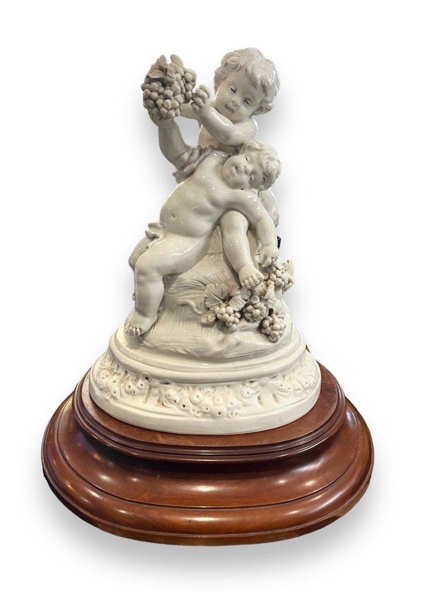 Putti And Grapes Group In Capodimonte Bearing Kinsburger's Signature