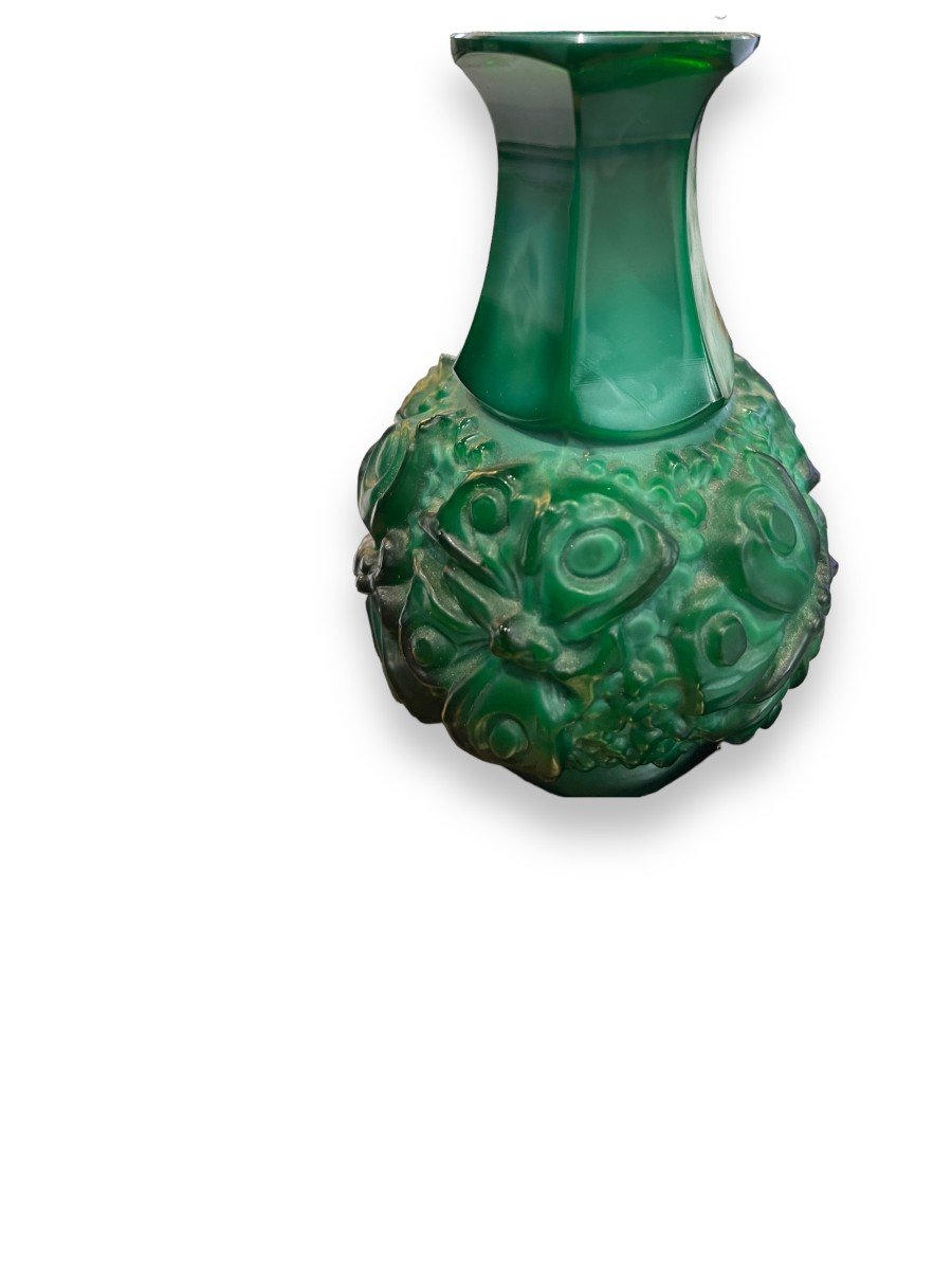 Malachite Colored Glass Vase By Hoffmann Art Deco-photo-1
