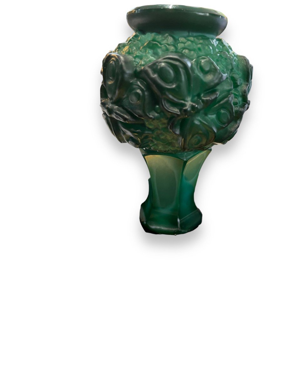 Malachite Colored Glass Vase By Hoffmann Art Deco-photo-2