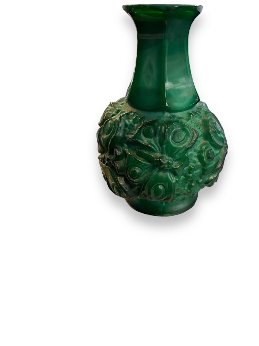Malachite Colored Glass Vase By Hoffmann Art Deco-photo-6