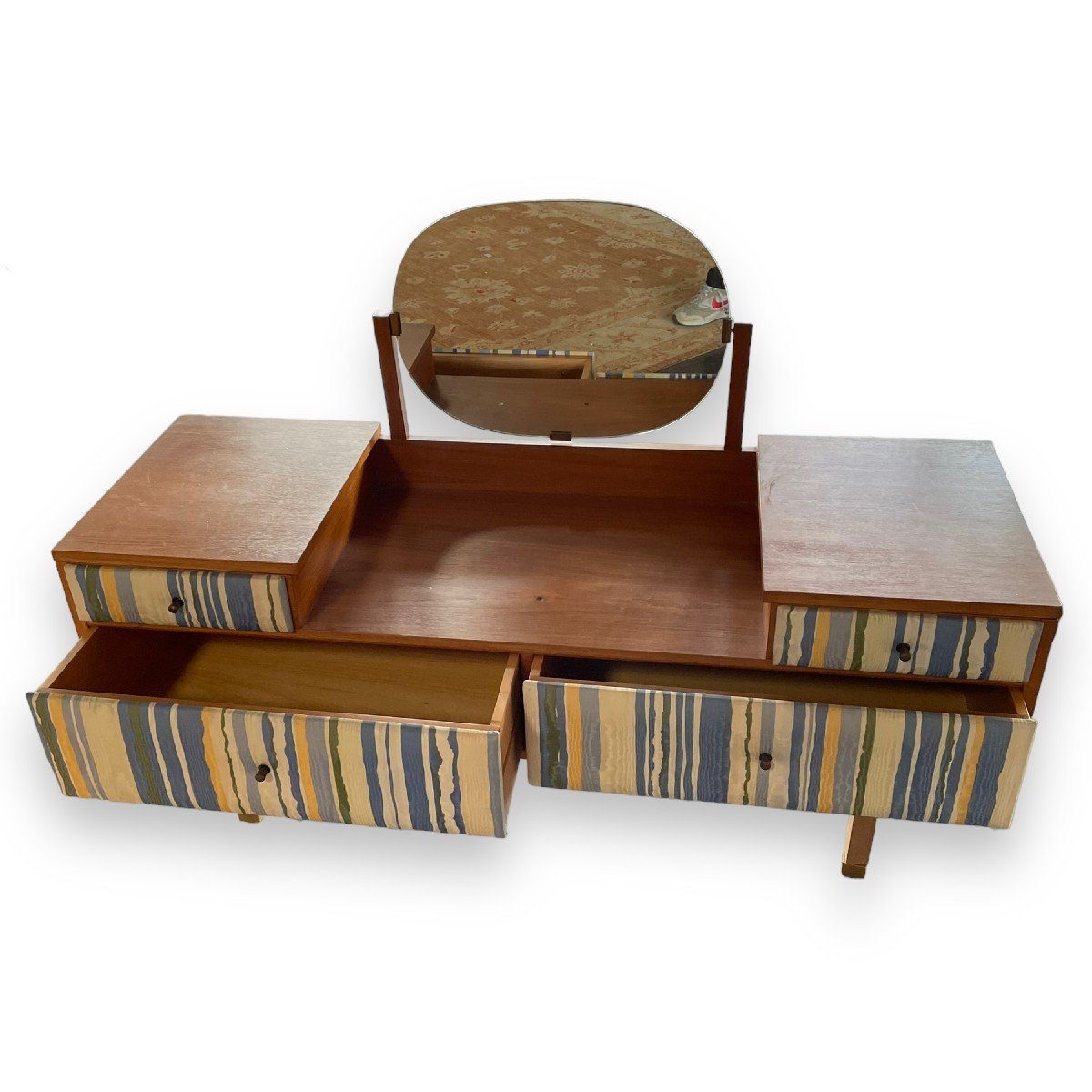 Pierre Paulin Dressing Table In Natural Wood And Fabrics